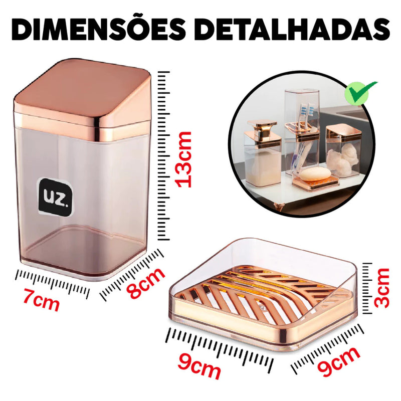 Kit Premium para Banheiro Dapper - Porta Sabonete, Sabão Líquido e Escova de Dentes
