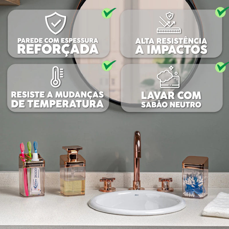 Kit Premium para Banheiro Dapper - Porta Sabonete, Sabão Líquido e Escova de Dentes